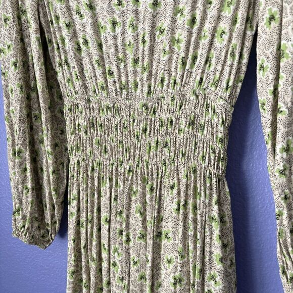 Women's Dress Forum Green Multi Pattern Small Maxi V Neck Long Sleeve Leg Slit - Picture 11 of 11